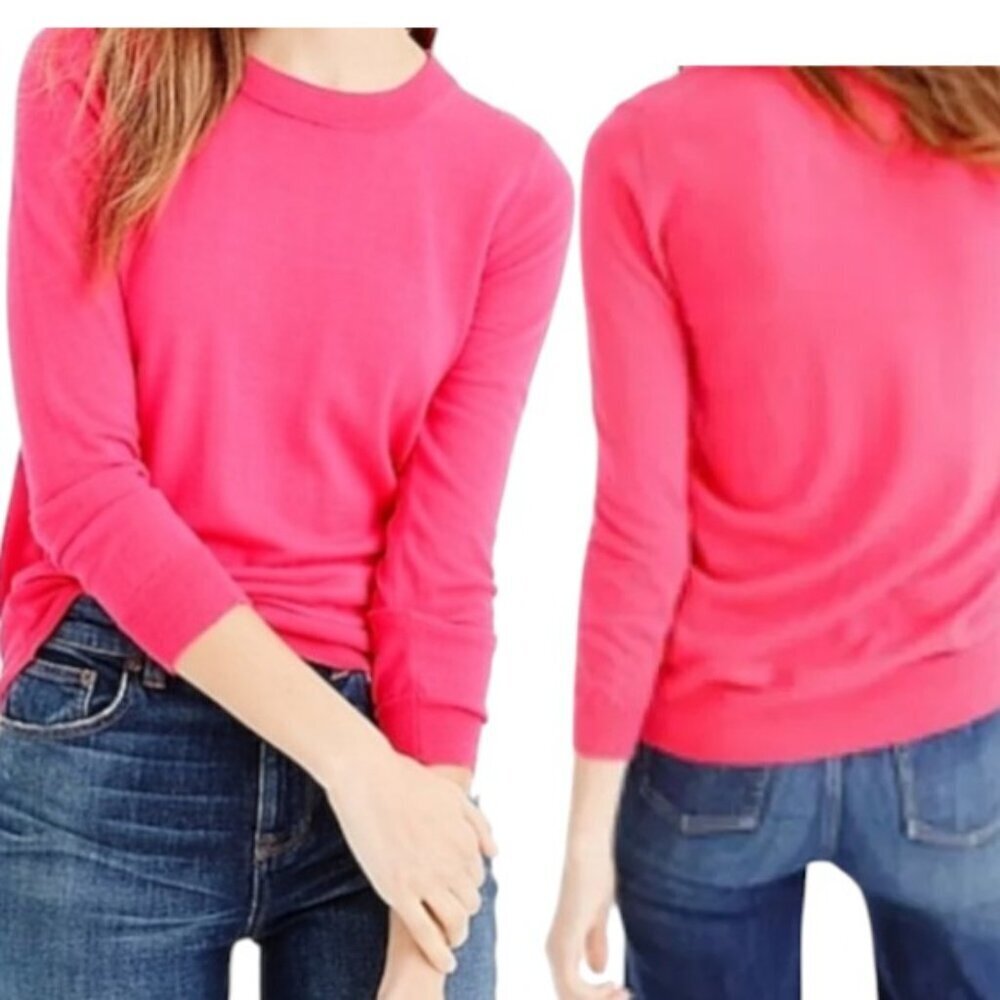 J. Crew Tilly Merino Wool Rounded Crew Sweater - Heathered Pink - L